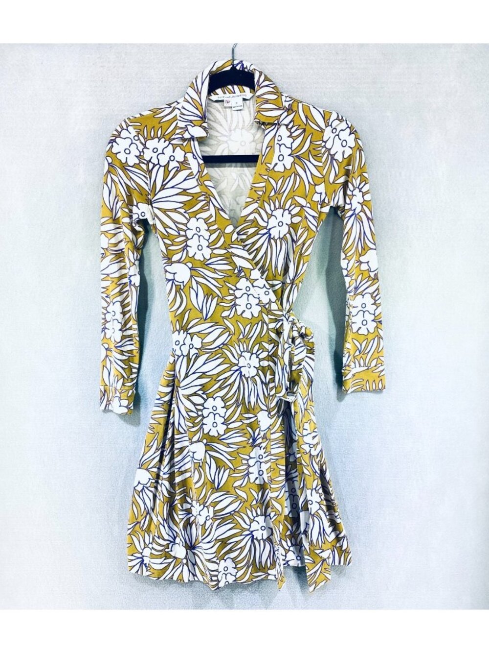 Diane Von Furstenberg Mustard Yellow & White Floral Wrap Dress